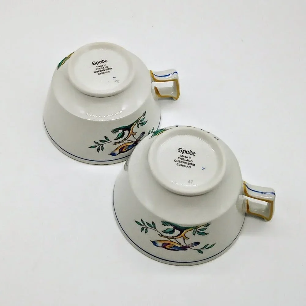 Spode Queen's Bird Floral Ceramic Footed Cups (2)